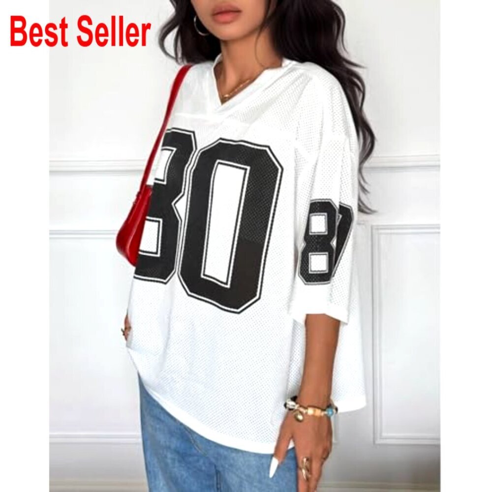 Oversized Graphic Tee Y2K Streetwear Jersey Top Drop Shoulder Summer Casual - Picture 3 of 7